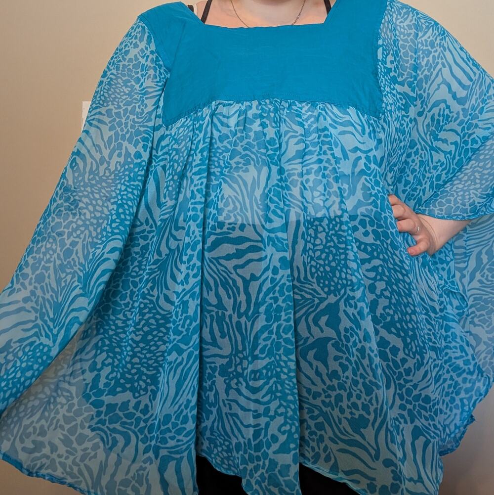Erica Brooke Sheer Blue Batwing Blouse Plus 24